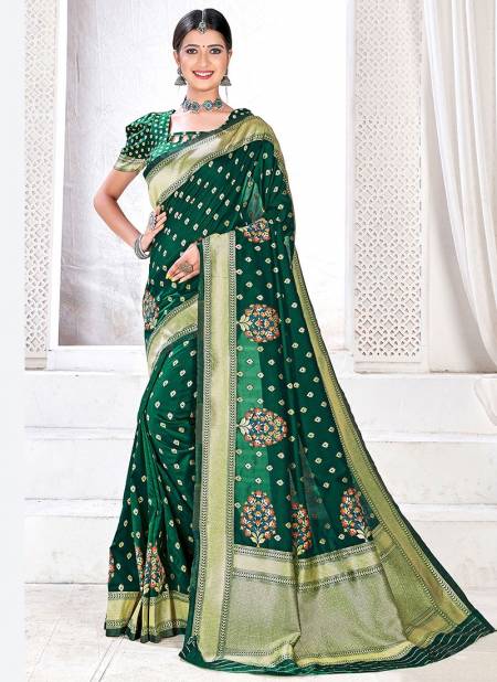 Green Colour Fancy Designer Pure Jaquard silk Party Wear Heavy Saree Collection 1001